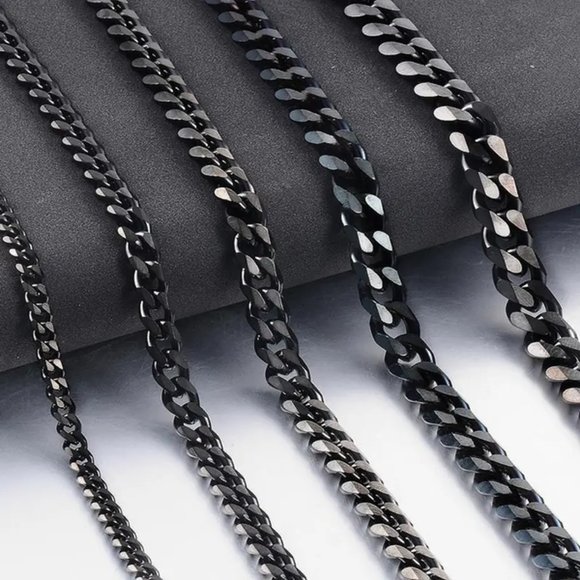 Men's Cuban Link Chain Silver Black Gold, Jewelry For Men 5 mm 23.6 inches - Picture 4 of 6